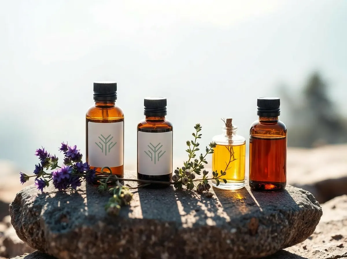 Huiles essentielles et plantes médicinales — ambiance zen montagne